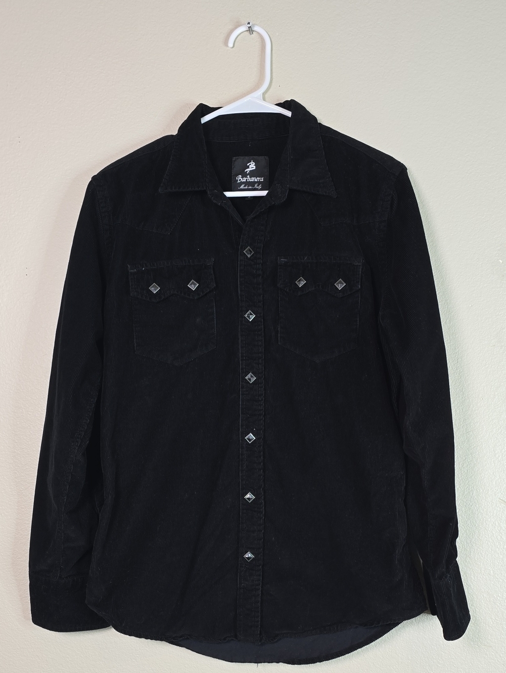 Barbanera Made In Italy  Black  Western Corduroy Snap-Front Shirt Size Small
